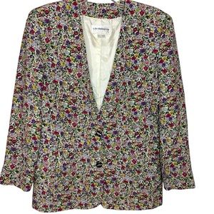 Liz Claiborne Vintage Floral Blazer Purple Yellow Print Women’s Size 10